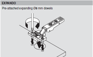 Image of expanding dowel fixing a hinge
