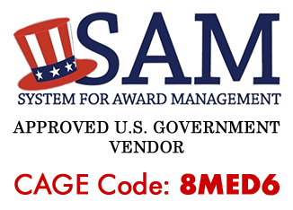 SAM.gov logo stating Woodworker Express is an Approved U.S. Government Vendor. Our CAGE Code is 8MED6.