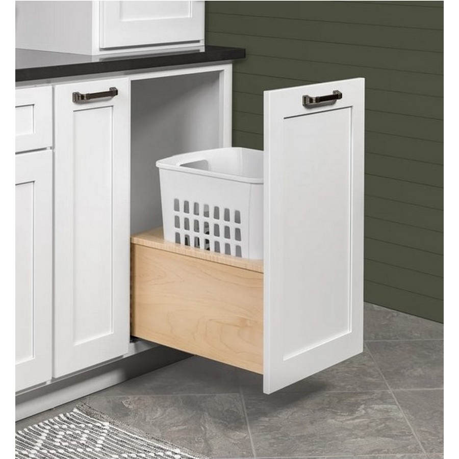 17-3/8" Cascade Series 1.3 Bushel Bottom Mount Hamper Birch/White Century Components CASHAM170PF Questions & Answers