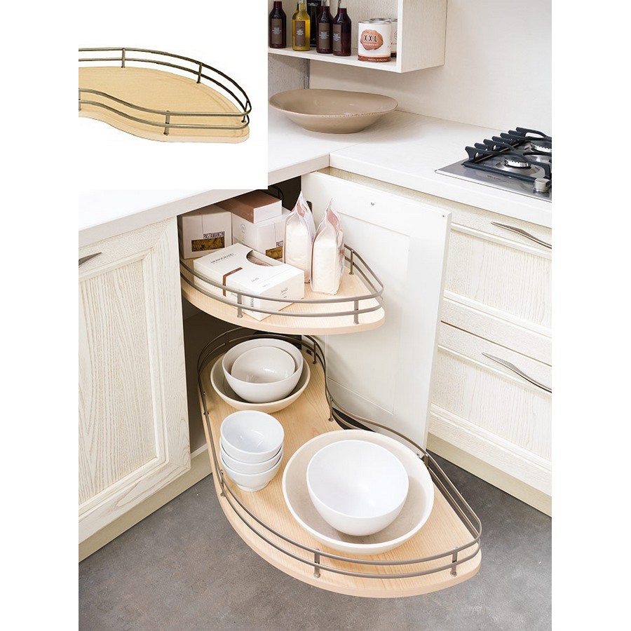 Salice 2-Tier Fly Moon Blind Corner Organizer Shelf Kit for 13-5/8" Opening LH Maple/Champagne Salice QFLY40SXG2OMVCH Questions & Answers