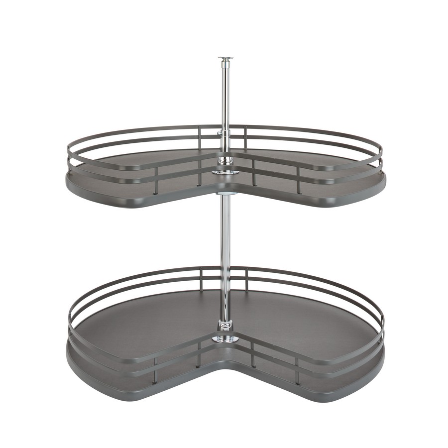 Rev-A-Shelf 32" Orion Gray Solid Bottom (2) Shelf Kidney Shaped Lazy Susan w/ Telescoping Post for Corner Base Cabinet Rev-A-Shelf 53472-32FOG-1 Questions & Answers