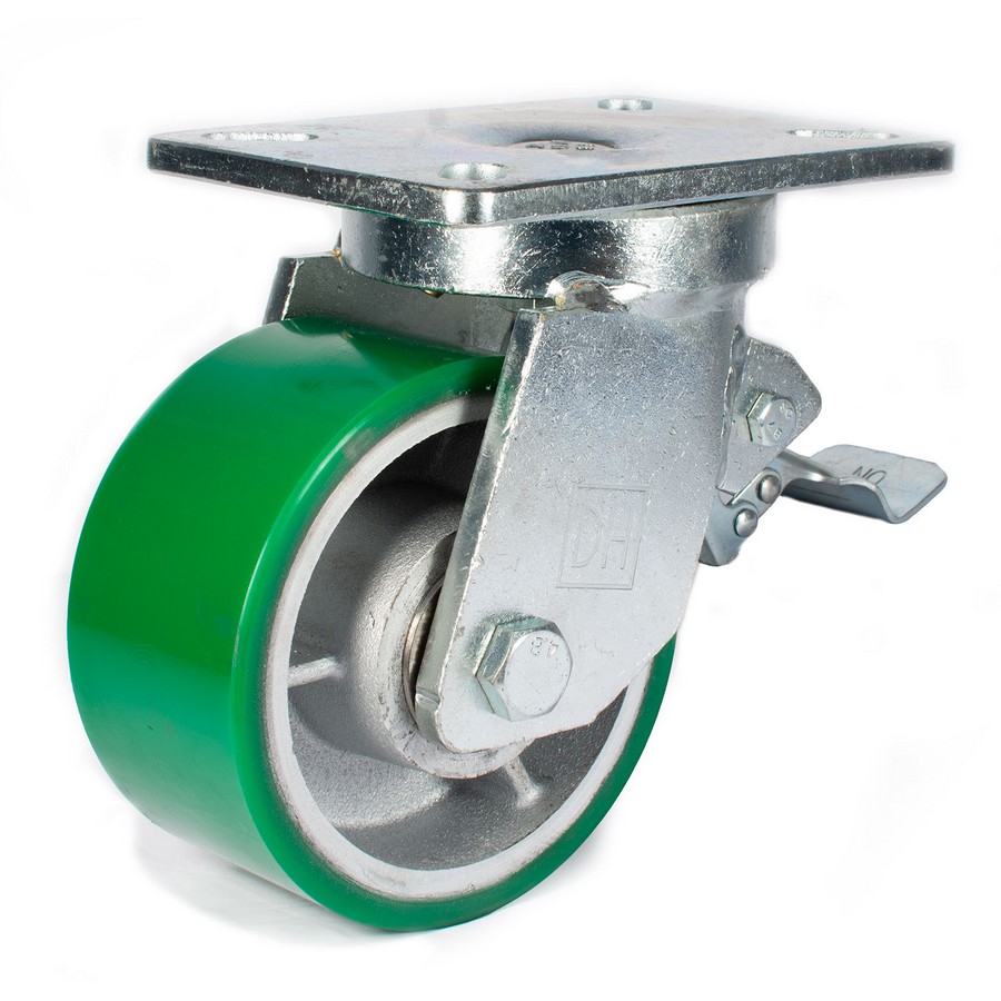 6" Plate Mount Super Heavy Duty Swivel Caster with Brake Green Polyurethane DH Casters C-SHD630PUSB Questions & Answers
