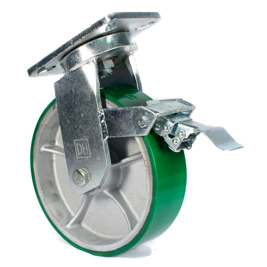 8" Plate Mount Super Heavy Duty Swivel Caster with Brake Polyurethane DH Casters C-SHD830PUSB Questions & Answers