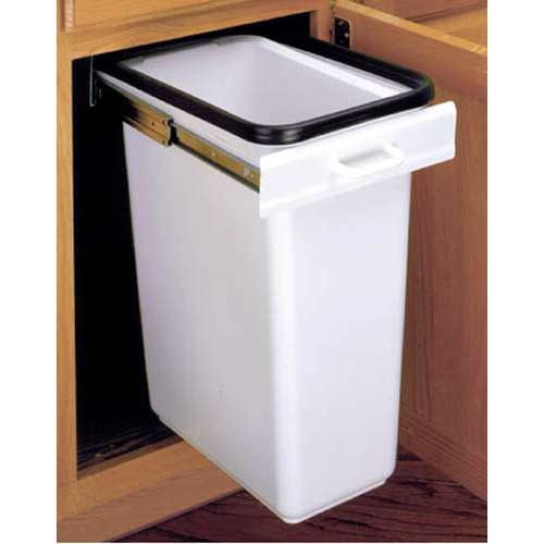 waste container keeps sliding out We have had our slide-away for 18 years.  It has worked great but lately we can not keep our cabinet door closed as the container keeps sliding out pushing the door open. It still seems to be mounted correctly in the cabinet and nothing looks to be worn.  What do I need to do to keep it from sliding out?