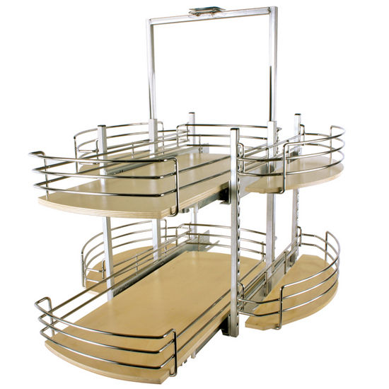 KV SDS-FR28-BOX1FN, 28in Wood Full Circle Lazy Susan Drawer System, Birch Shelves, Frosted Nickel Fence, 2-Shelf Set, Hardware, Dependently Rotating Questions & Answers