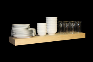 Floating Shelf with dishes and glassware