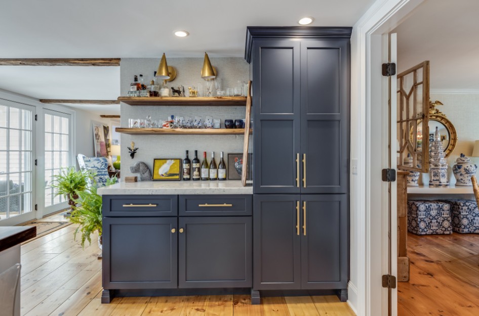 Cabinets featuring gold hardware
