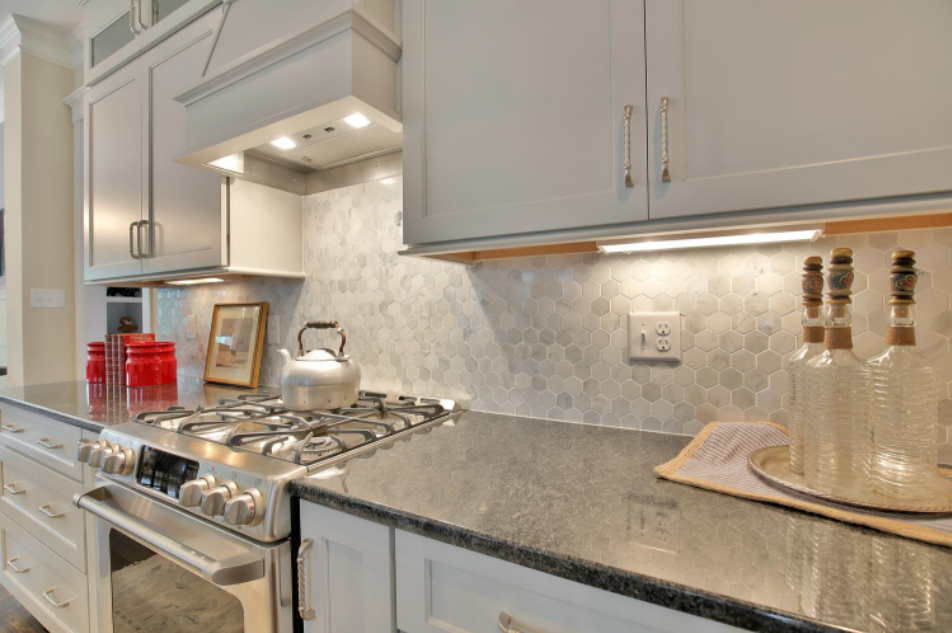 neutral kitchen with pops of satin nickel
