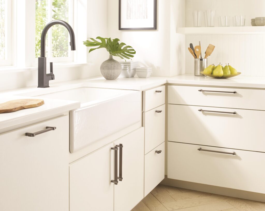 Apron Front Sinks, Mulino Collection cabinet Hardware, cutting Boards, floating shelves