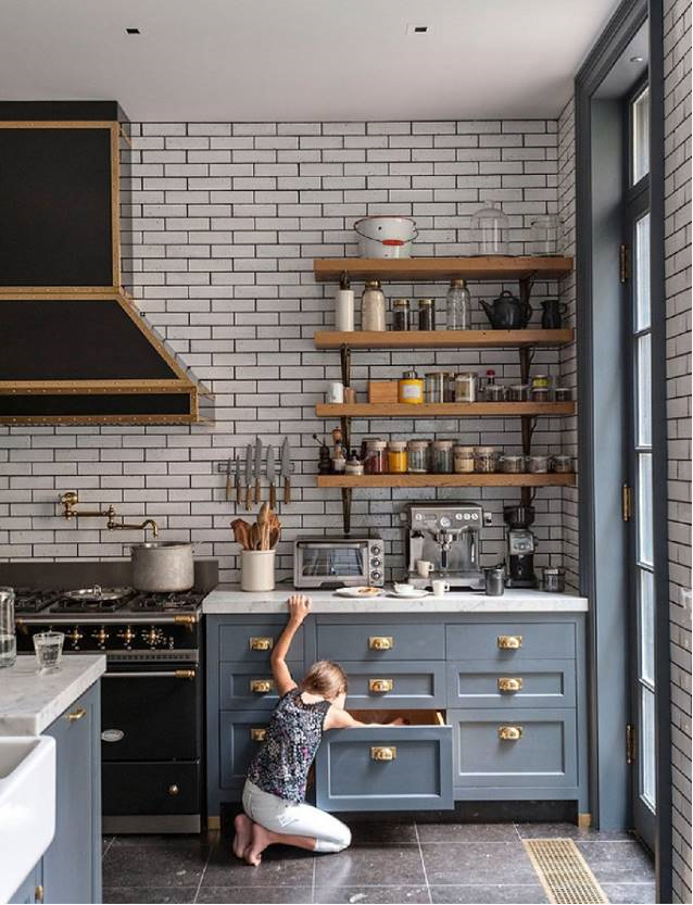 Kitchen with bold gold accents