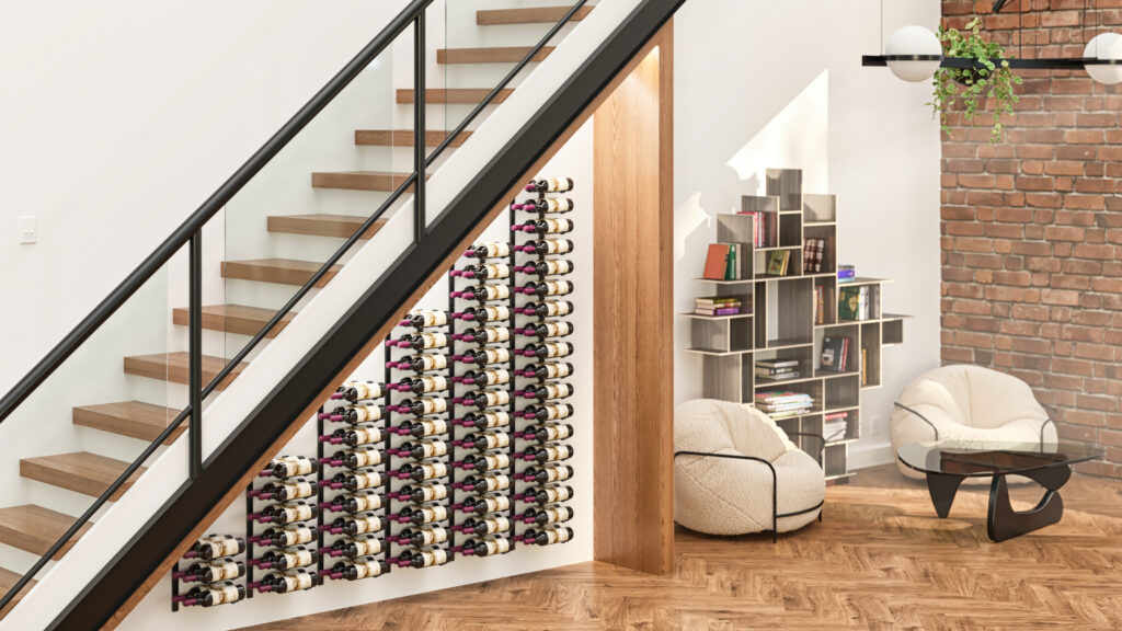 W Series Under the Stairs 63 Bottle Wall Mount Wine Rack Kit Matte Black VintageView