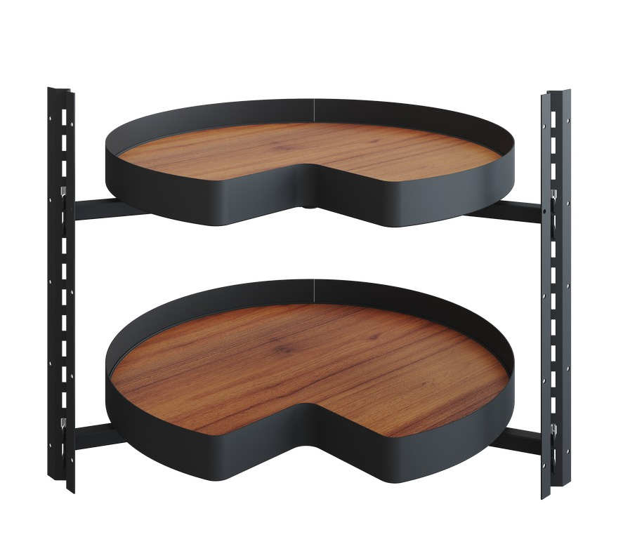 COR Wheel PRO Planero Poleless Kidney 2 Shelf Lazy Susan Kit 27" Carbon Steel Gray/Walnut Vauth-Sagel