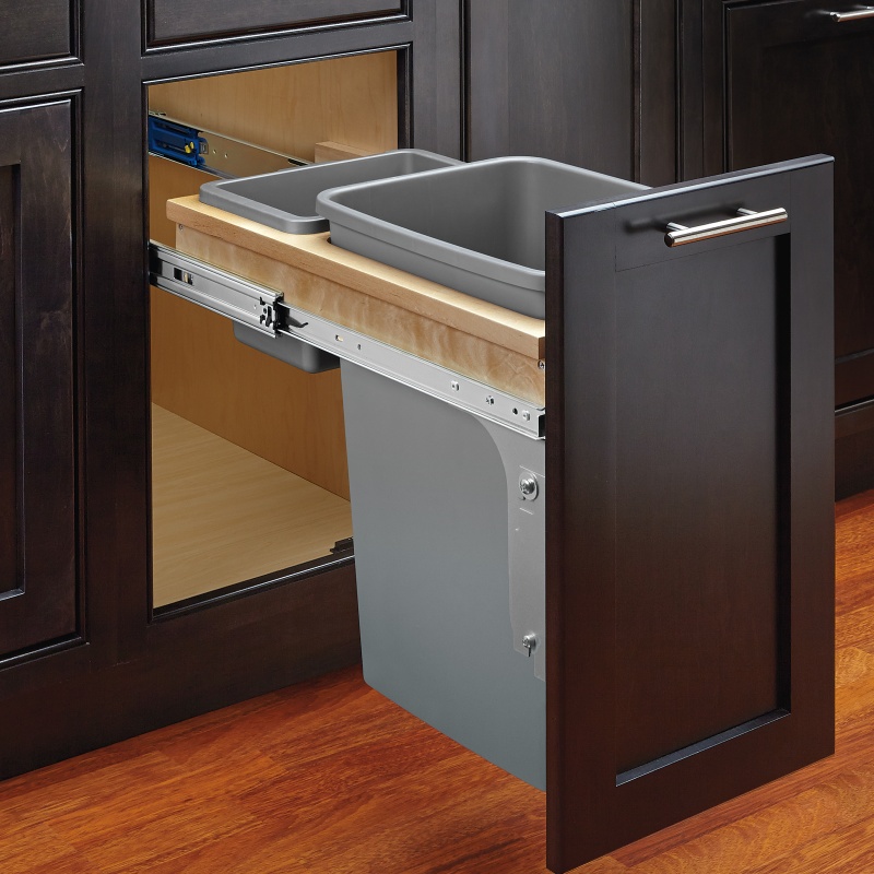 Rev A Shelf 4WCTM Top Mount Single 35 Quart Waste Container Inset Maple Rev A Shelf 4WCTM 12INDM 1
