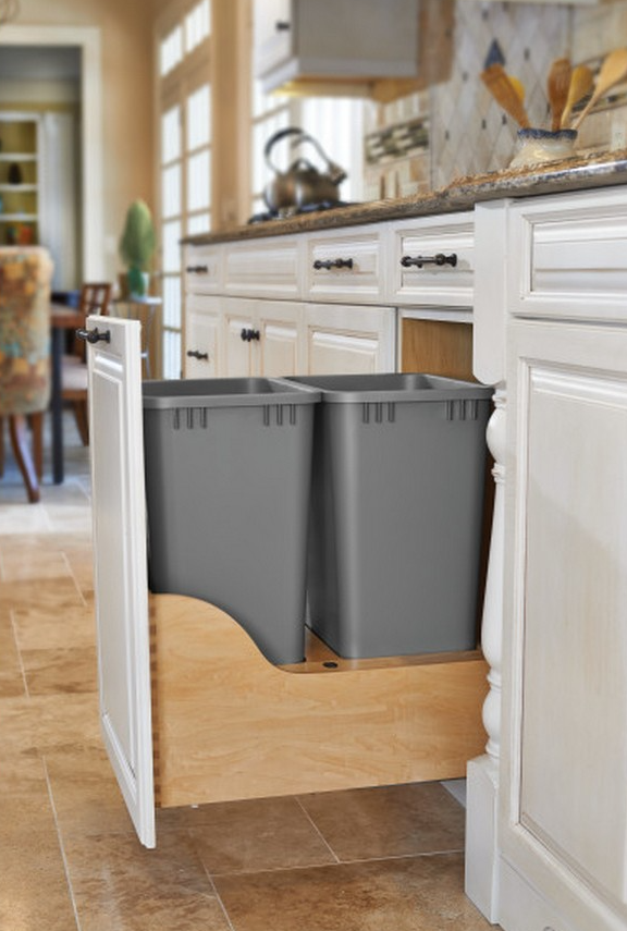Rev A Shelf 4WCSC Double 35 Quart Bottom Mount Waste Container Maple Rev A Shelf 4WCSC 1835DM 2