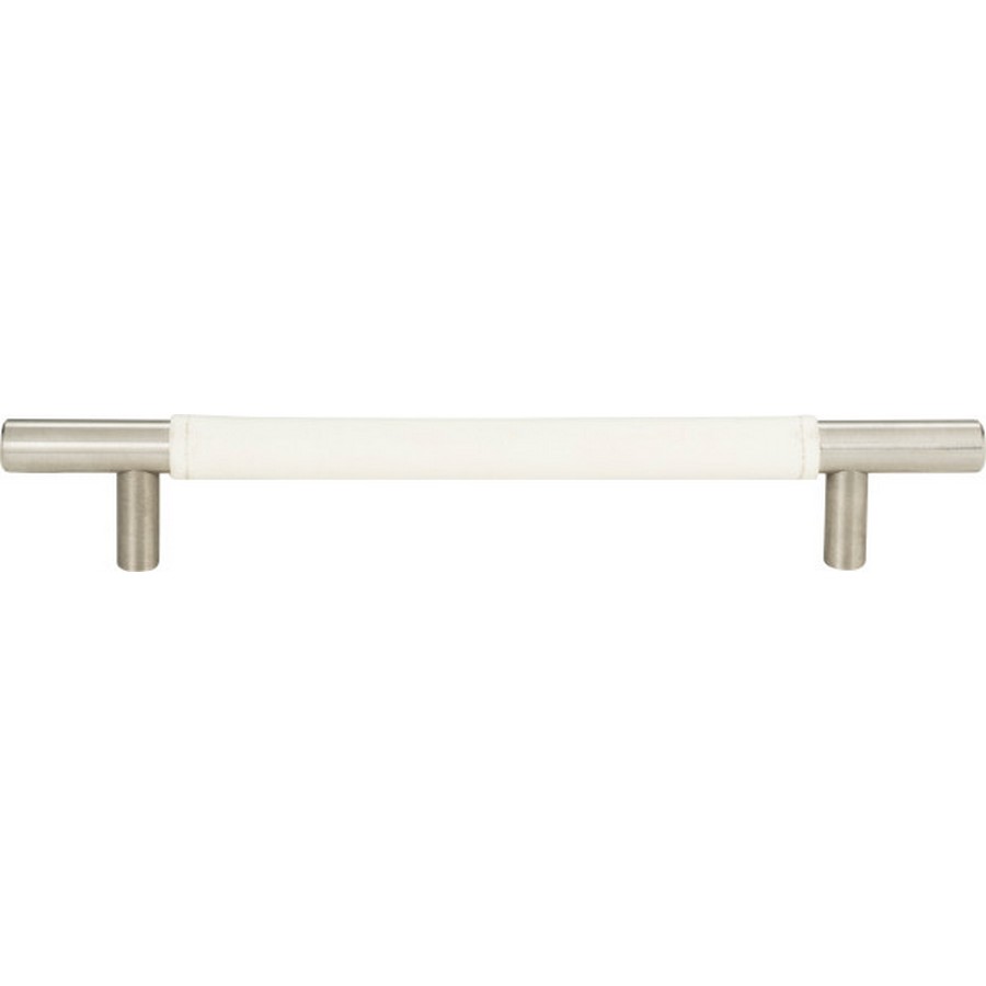 Zanzibar White Leather Pull 6 516 Center to Center Brushed Nickel Atlas Homewares 281 WT BRN