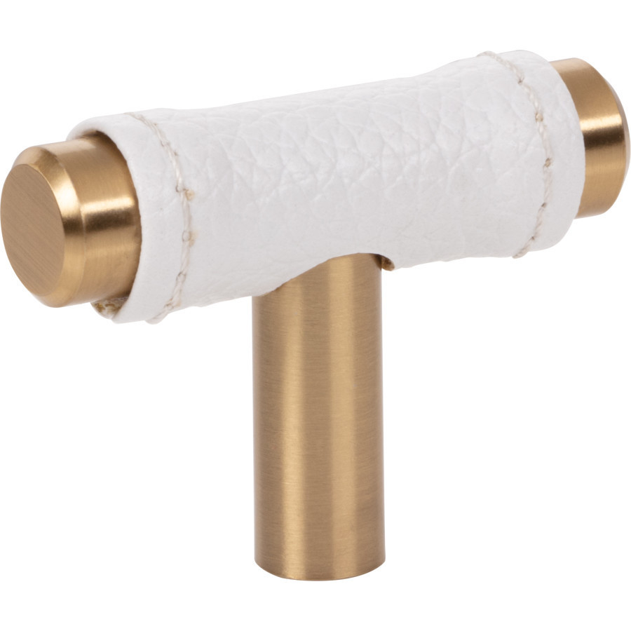 Zanzibar White Leather Knob 1 78 Long Warm Brass Atlas Homewares 288 WT WB