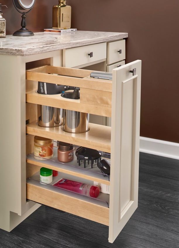 Rev A Shelf 9 Vanity Outlet Pullout Grooming Organizer with Soft Close Natural Maple Rev A Shelf 445 VBOSC 8C