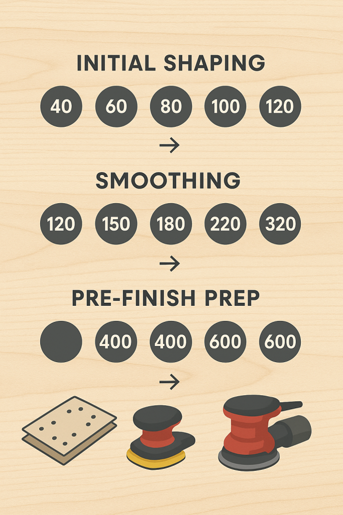 Grit progression chart showing abrasive grit uses from coarse to ultra fine