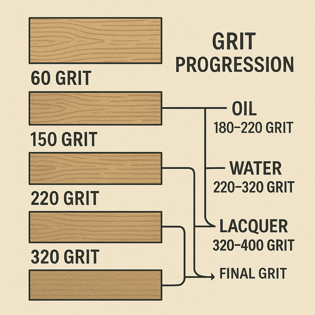 sandinggritprogressionguide Woodworker Express Blog Grit sequence chart showing sanding stages and finish type compatibility