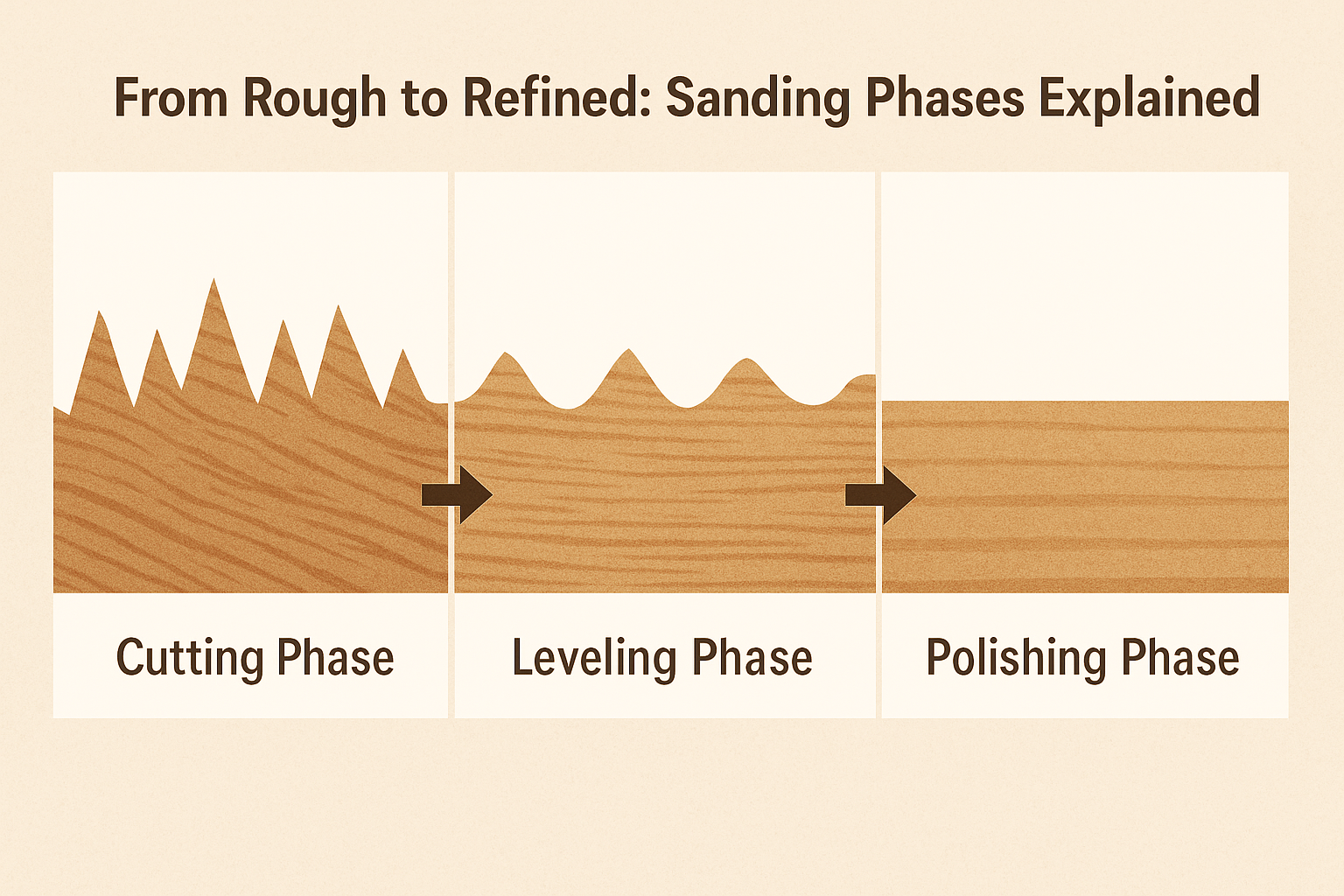 Diagram showing cutting leveling and polishing phases of sanding