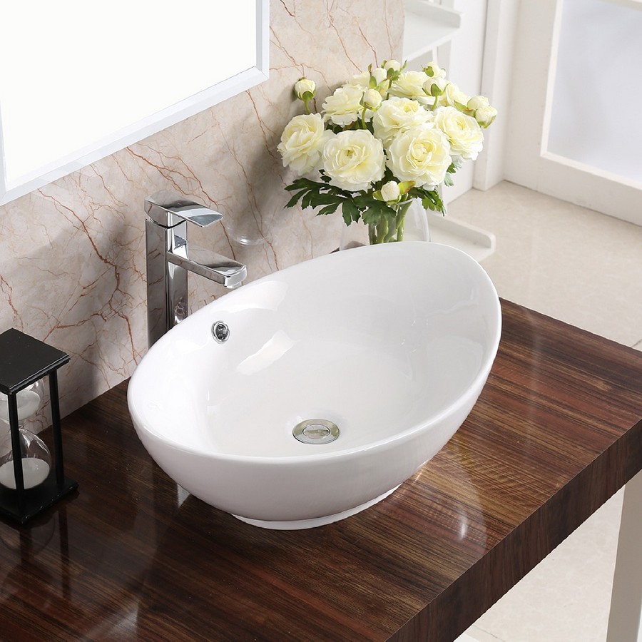23 Valera Above Counter Vitreous China Bathroom Vessel Sink with Overflow Drain Karran VC 301 WH