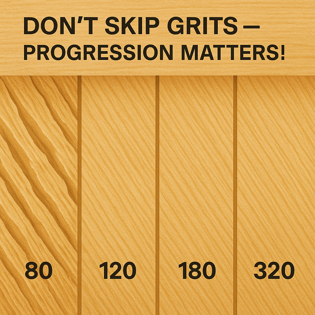 Comparison of wood surfaces sanded with different grits from 80 to 320