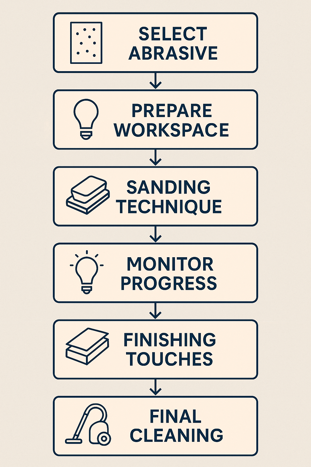 Flowchart showing the step by step sanding process for woodworking