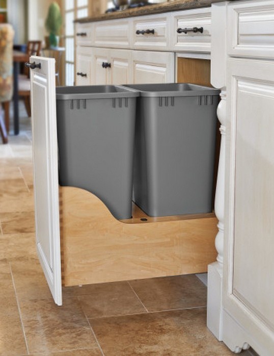 Rev A Shelf 4WCBM Double 50 Quart Bottom Mount Waste Container Maple Rev A Shelf 4WCBM 2150DM 2