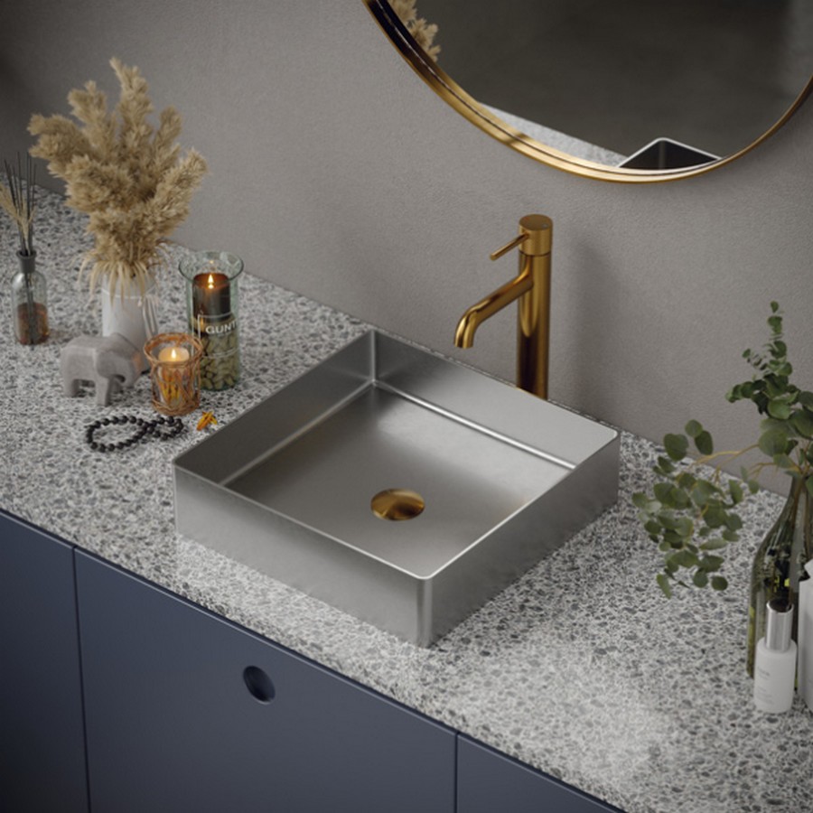 15 34 Cinox Stainless Steel Square Vessel Vanity Sink Stainless Steel Karran CCV500SS