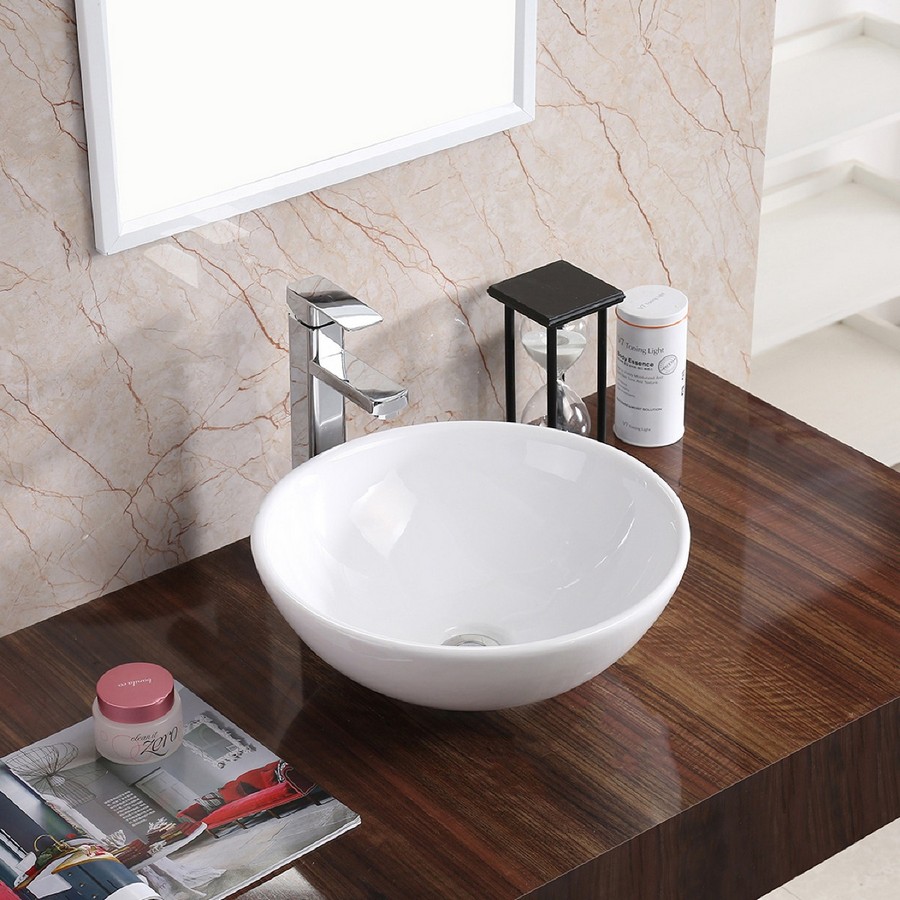 16 Valera Above Counter Vitreous China Bathroom Vessel Sink White Karran VC 411 WH