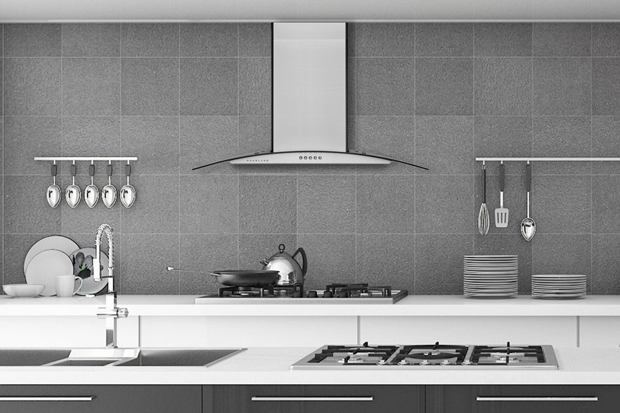 Hauslane 36 Convertible Wall Mount Range Hood with LED Lighting  Baffle Filters Tempered GlassStainless Steel WM 600SS 36