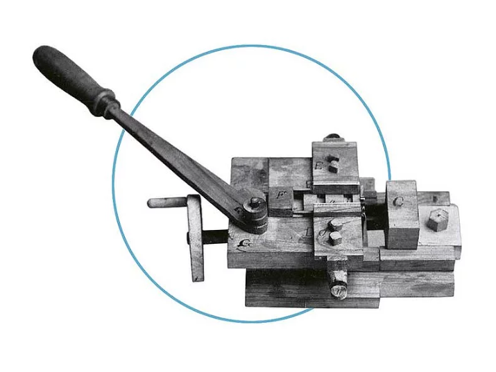 Karl Hettich's manual bending machine: anchor escapements for pendulum clocks are produced economically for the first time.