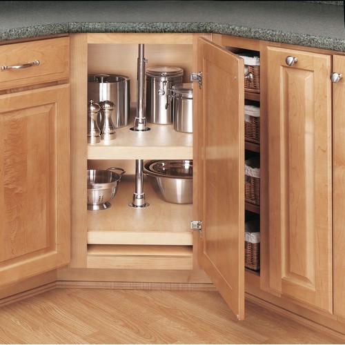 Rev A Shelf 31 Wood D Shape 2 Shelf Lazy Susan Natural Maple Independently Rotating 4WLS272 31 52