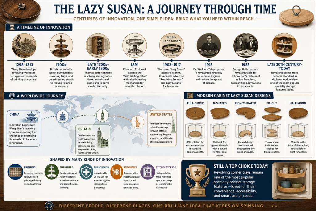 Lazy Susan History Infographic Woodworker Express Blog Infographic summarizing the history and popularity of lazy susans