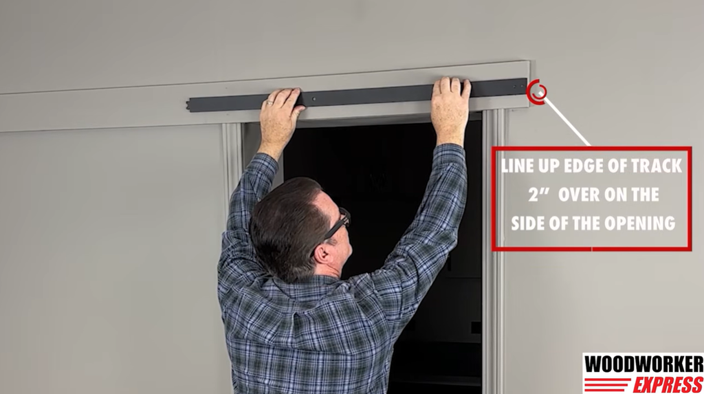 Installing Barn Door Hardware Track Woodworker Express Blog Lining up edge of track