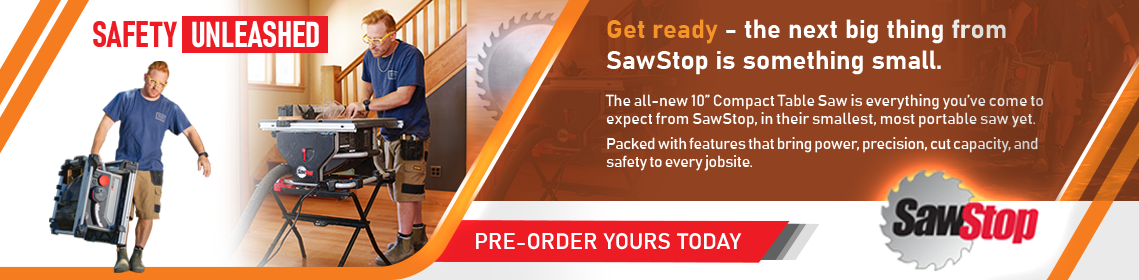 Small, portable, and safe... SawStop 10\" Compact Table Saw - Pre-Order Today