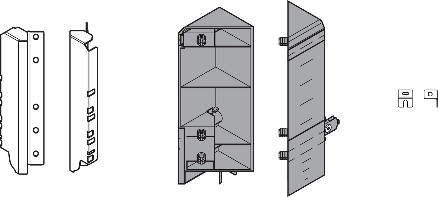 Blum ZSF.345E.D1 TANDEMBOX Space Corner Set (Front &amp; Rear Brackets), D Height, Dust Gray/Nickel :: Image 10