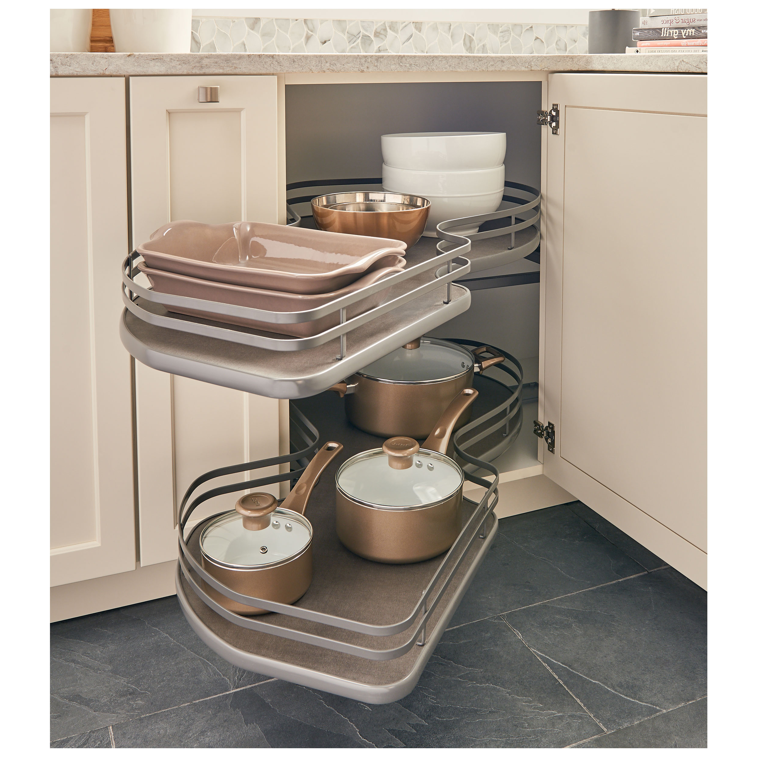Rev-A-Shelf 5372-21-FOG-L The Cloud 21" Blind Corner Pull-Out, Double-Tier, Orion Gray, Left Hand :: Image 10