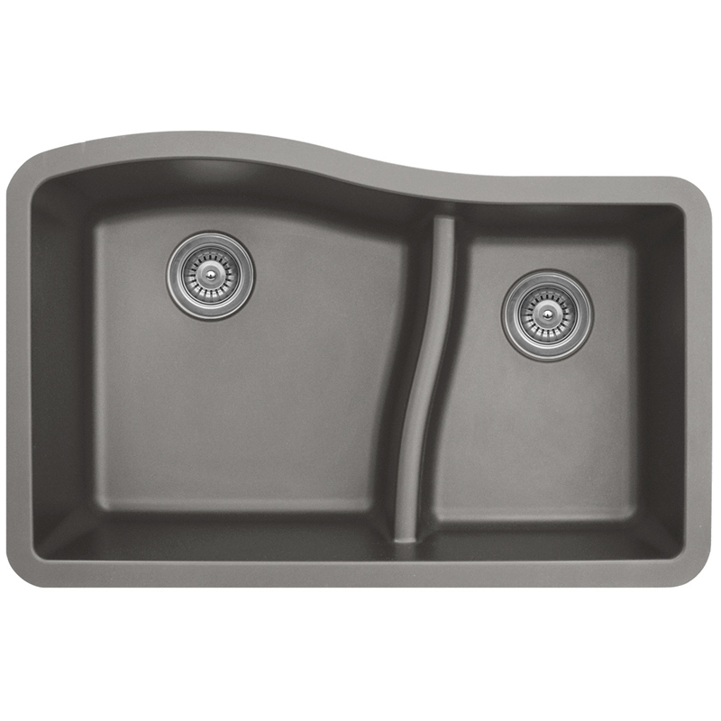 Karran QU630-CONCRETE, 32" x 21" Quartz Sink Undermount Style Large/Small Double Bowls, Concrete :: Image 10