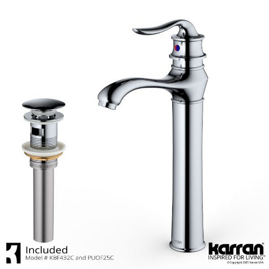 Dartford Single Handle Vessel Bathroom Faucet and Pop-Up Drain Chrome Karran KBF432C :: Image 20