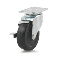 DH Casters C-LM4P1RSB, Plate Mount Swivel &amp; Rigid Caster, Medium Duty, 4in, 265lb Capacity, Plate Size 2-3/8 x 3-5/8