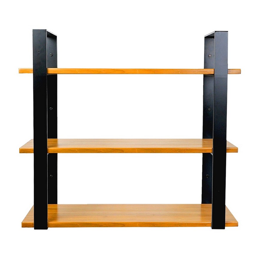 32" Teak 3 Tier Hanging Shelf System Black Federal Brace FB-06660
