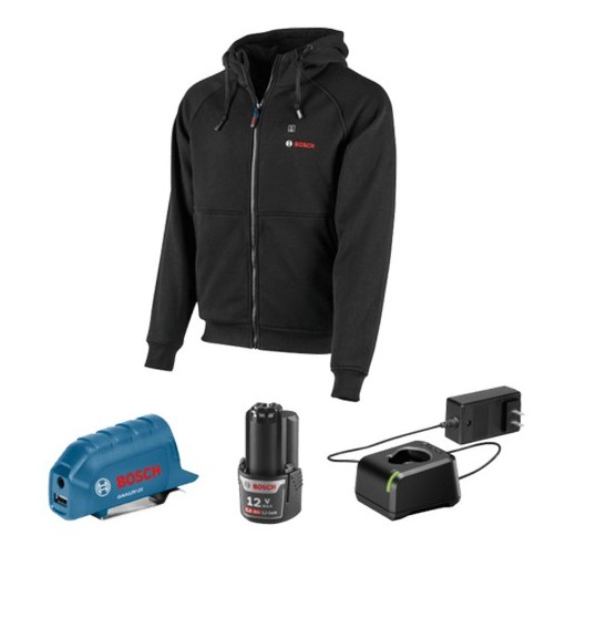 12V Max Heated Hoodie Kit with Portable Power Adapter Size 3XL Black Bosch GHH12V-203XLN12