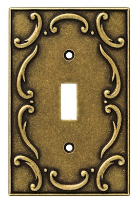 Liberty Hardware 126348, Single Switch Wall Plate, Burnished Antique Brass, French Lace