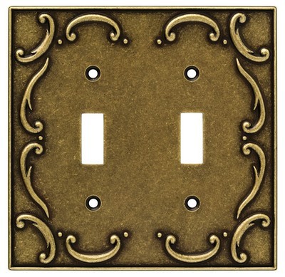 Liberty Hardware 126349, Double Switch Wall Plate, Burnished Antique Brass, French Lace
