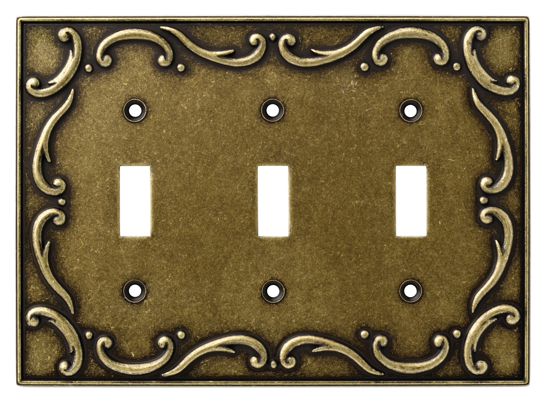 Liberty Hardware 126350, Triple Switch Wall Plate, Burnished Antique Brass, French Lace