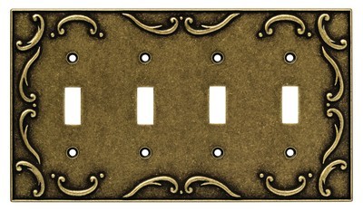 Liberty Hardware 126383, Quad Switch Wall Plate, Burnished Antique Brass, French Lace