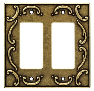 Liberty Hardware 126385, Double Decorator Wall Plate, Burnished Antique Brass, French Lace