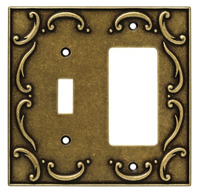 Liberty Hardware 126387, Single Switch/Decorator Wall Plate, Burnished Antique Brass, French Lace