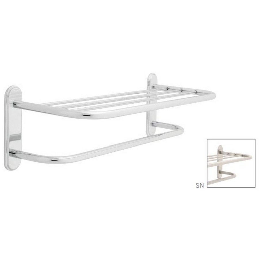 24" Towel Shelf with One Bar, Beveled Flanges and Concealed Mounting Satin Nickel Liberty 2790SN